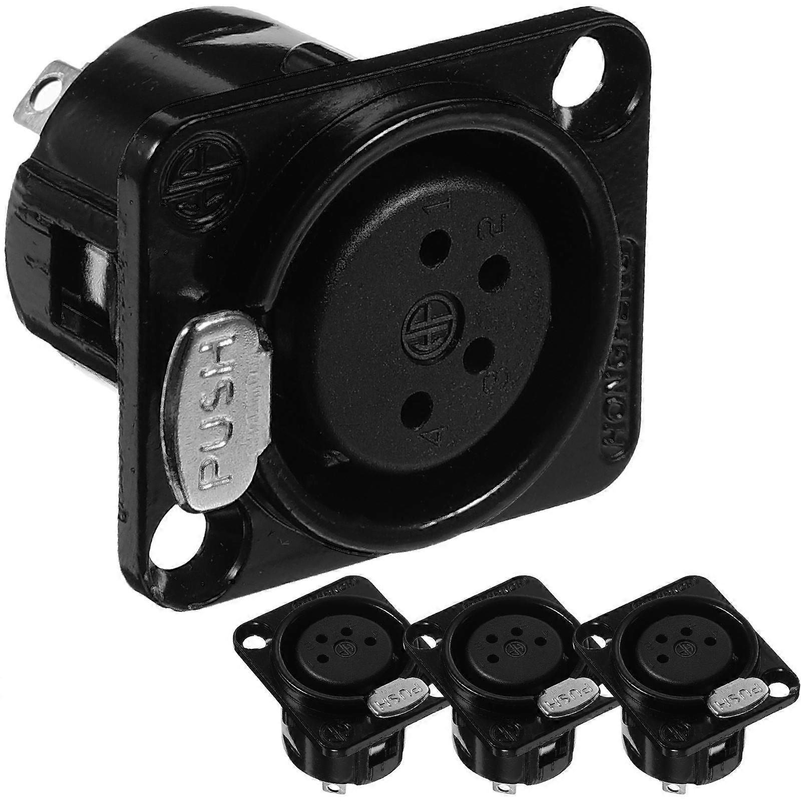 4pcs XLR Panel Mount Interface, 4 Pin Female Microphone Connector, Copper Speaker Connector for Mounting