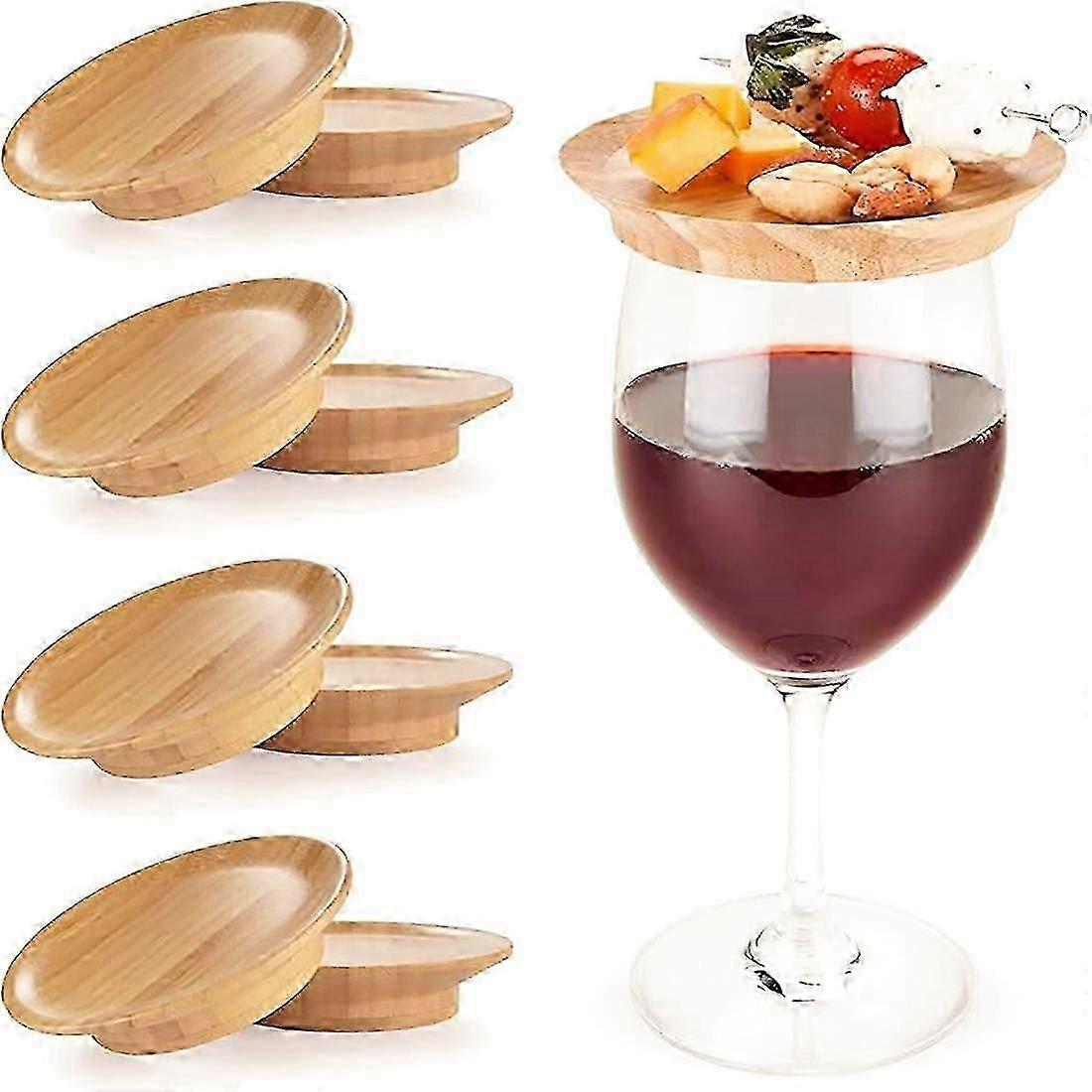 Reusable 4" Bamboo Wine Glass Charcuterie Toppers, 4 Pcs Set