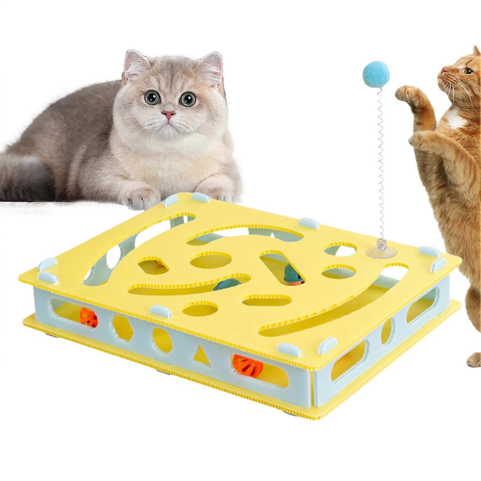 Mental Stimulation Toy for Cats Interactive Kitten Puzzle Labyrinth Box With Bell Balls Hole-Digging Cat Toy