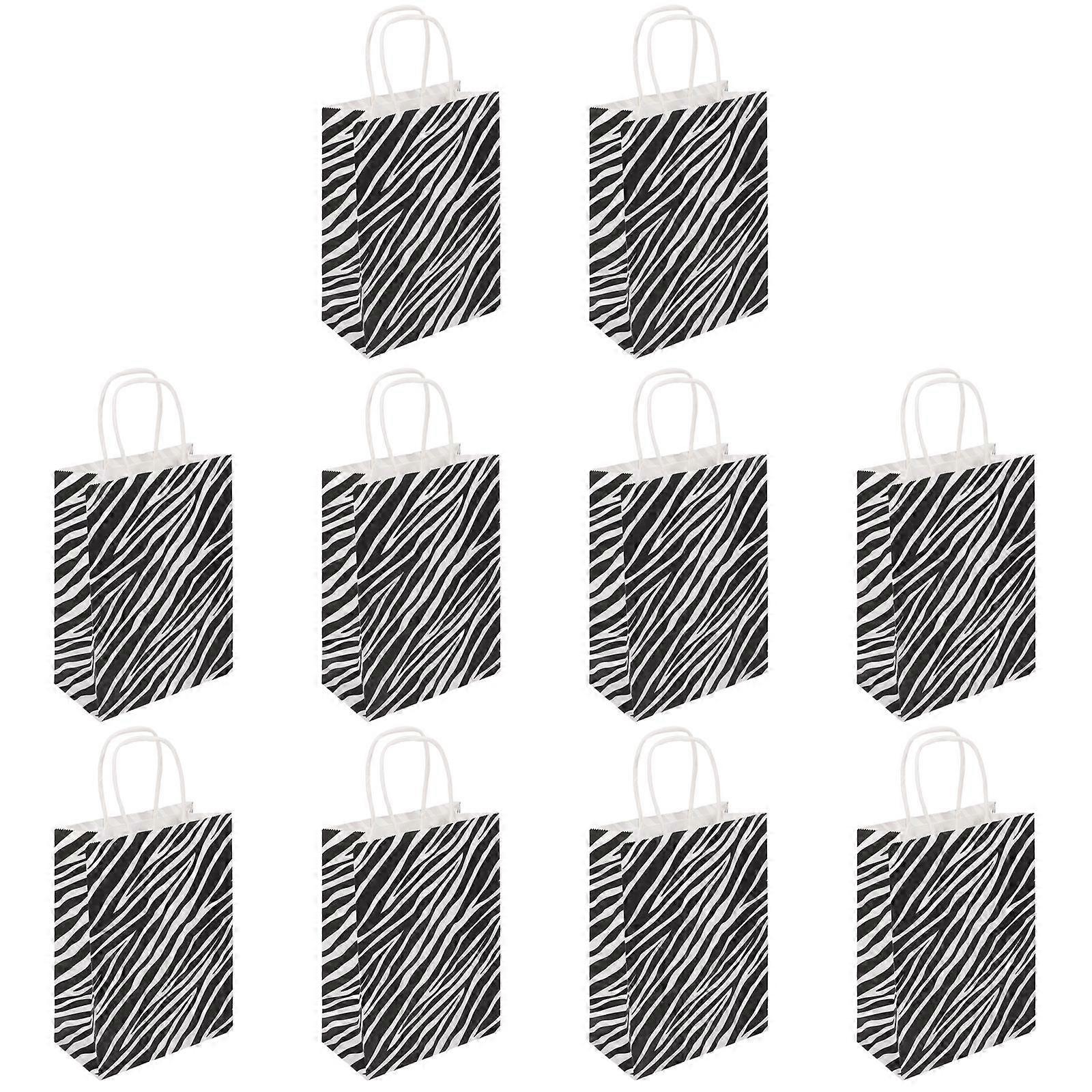 10 Stück Papiertüte mit Griffen Tragbare Geschenktüten Zebra-Muster-Papiertüten Multifunktions-Papiertüten