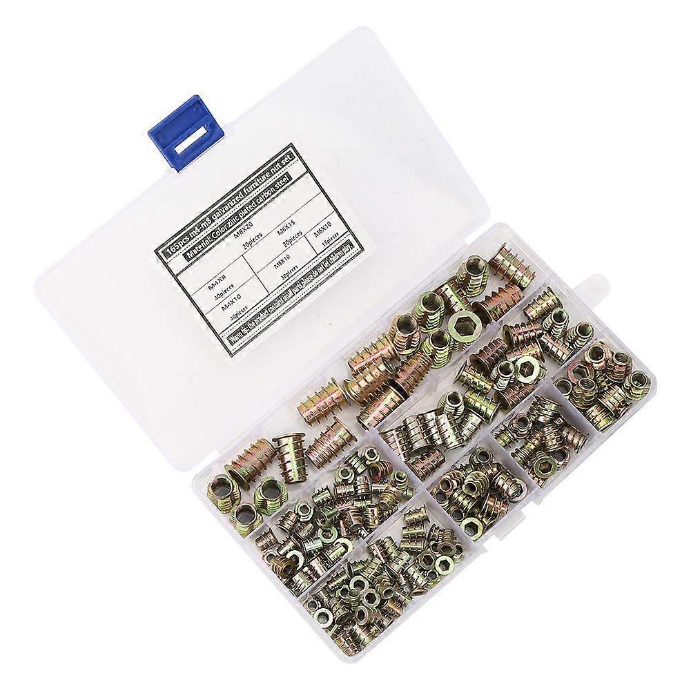 Hardware Nuts Set, 165-Piece Hexagon Insert Nuts, Galvanized Wood, Carbon Steel Furniture Fasteners, Color Coated