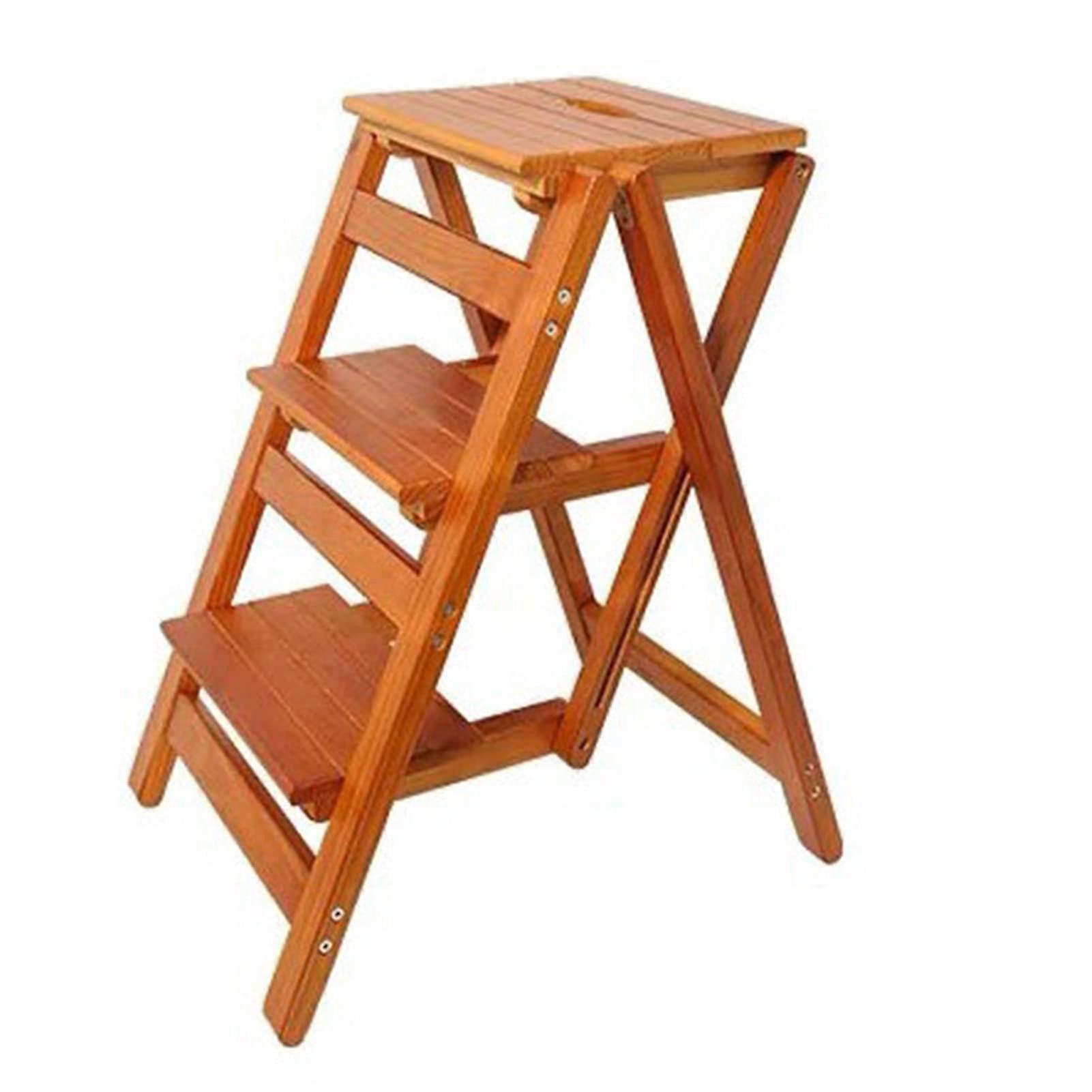 3in1 Household Multifunctional Ladder Chair Folding Library Step Stool Plant Stand/Brown