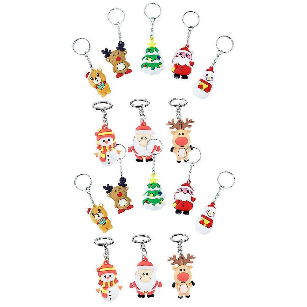 16Set Cartoon Key Chain Bears Santa Claus Shape Silicone Assorted Color for Car Key Decor