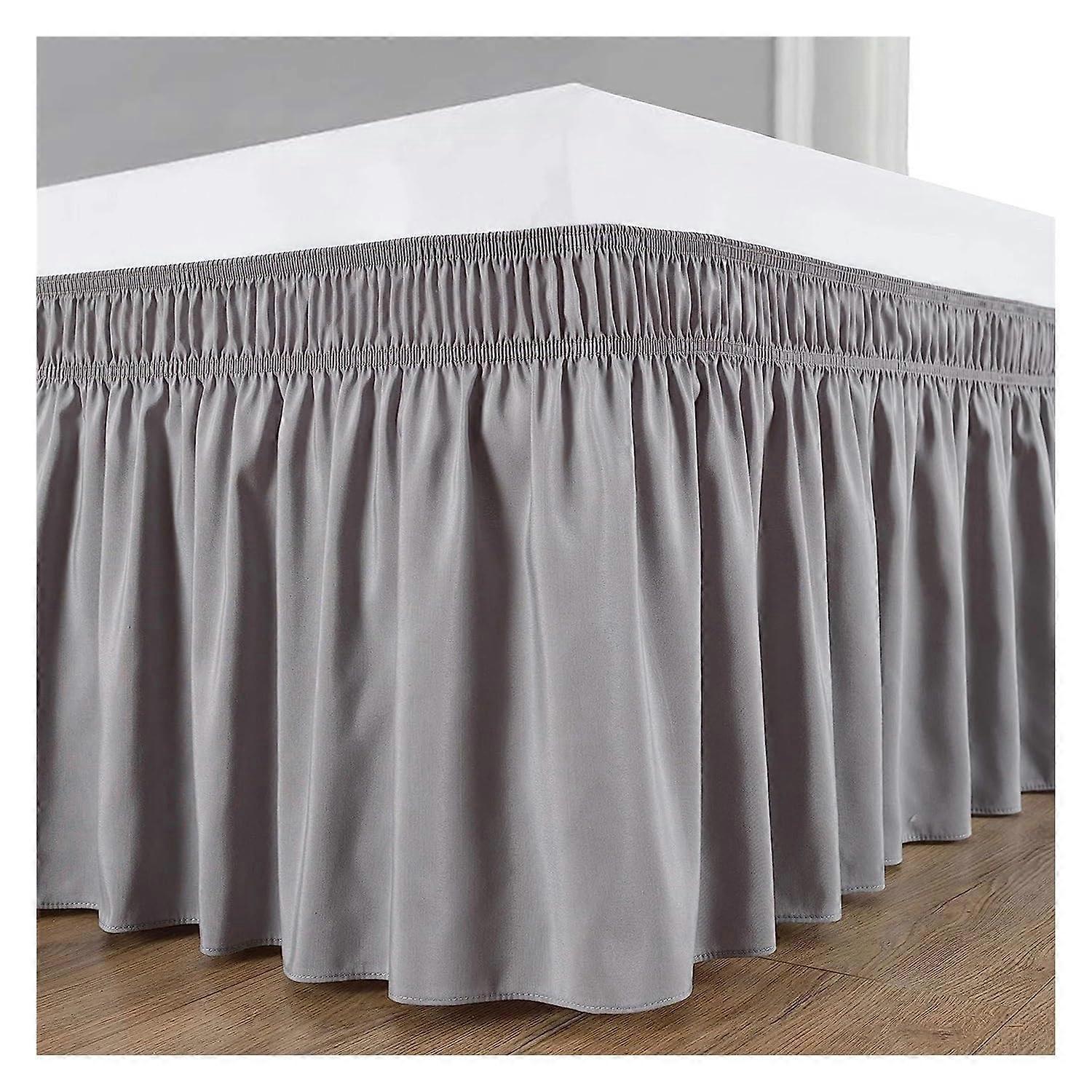 Dust Ruffle Bed Skirt Queen Size 35.6 Cm Drop Elastic Band Wrinkle-Resistant Machine Washable Gray