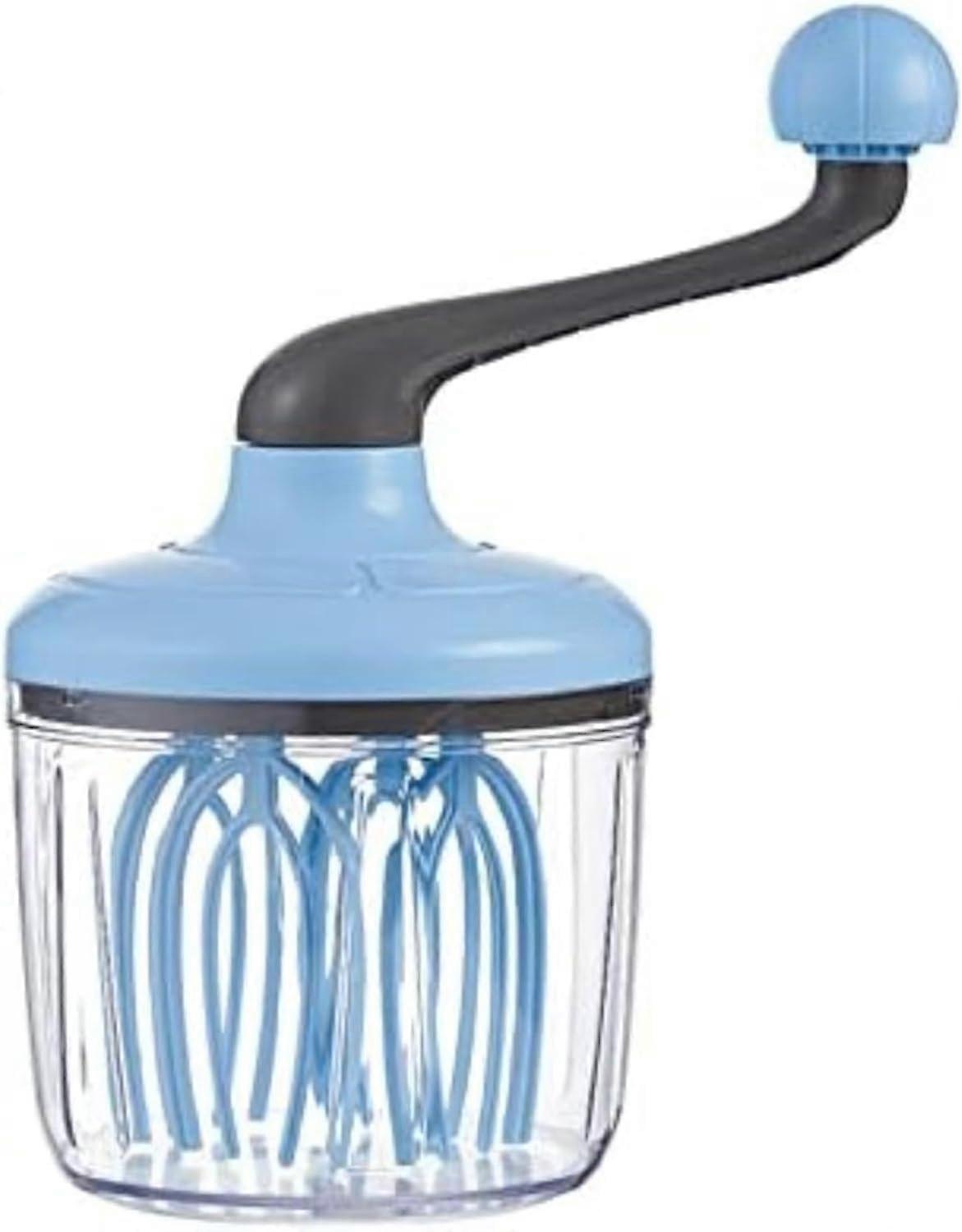 Cream Mixer Silicone Egg Beater, Semi-Automatic Self-Rotating Kitchen Tool for Milk Frothing, Salad Dressings, Blue