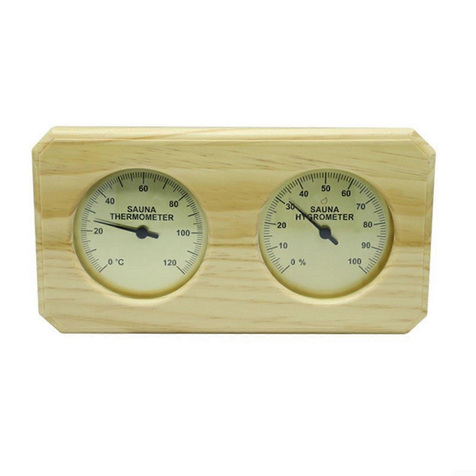 Sauna Room Wooden Thermometer Hygrometer Wall Mounted Temperature Humidity Meter 0-120℃ Large Dial Display