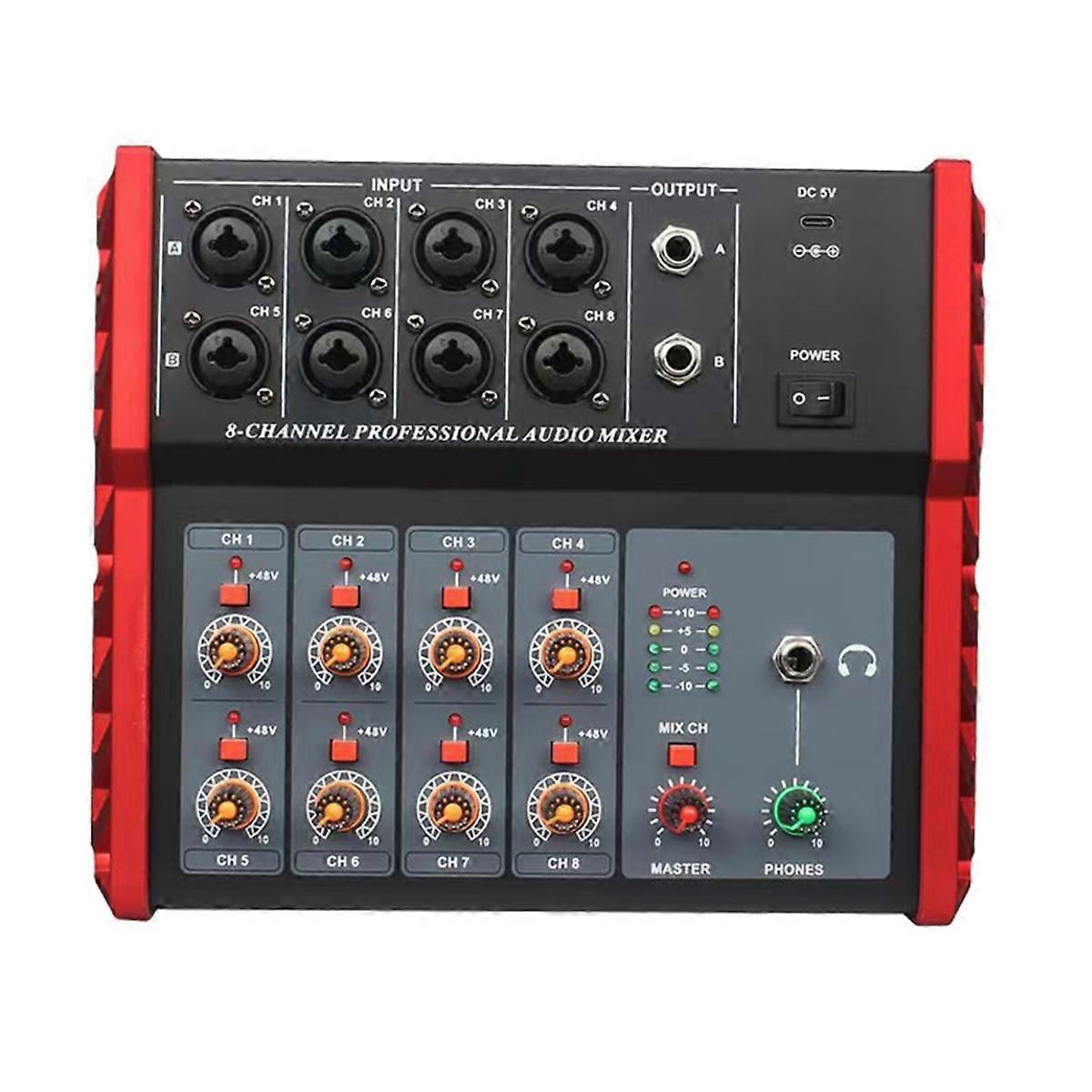 8 Channel Audio Mixer Stereo for Recording DJ Sound EU Plug Red