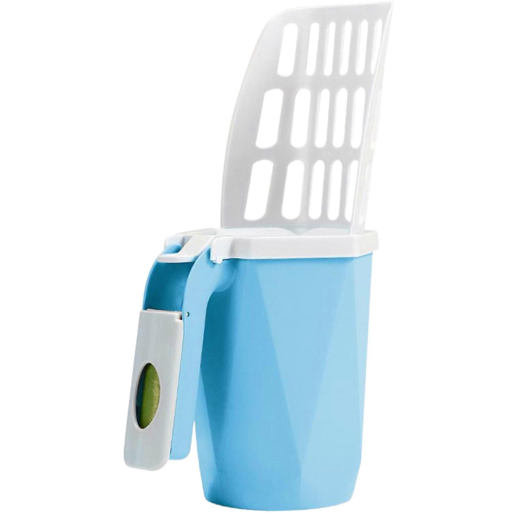 3-In-1 Cat Litter Scoop With Holder & Bag Container 11.8x6.7 Inch Blue Large-Capacity Litter Box Indoor/Outdoor Cats
