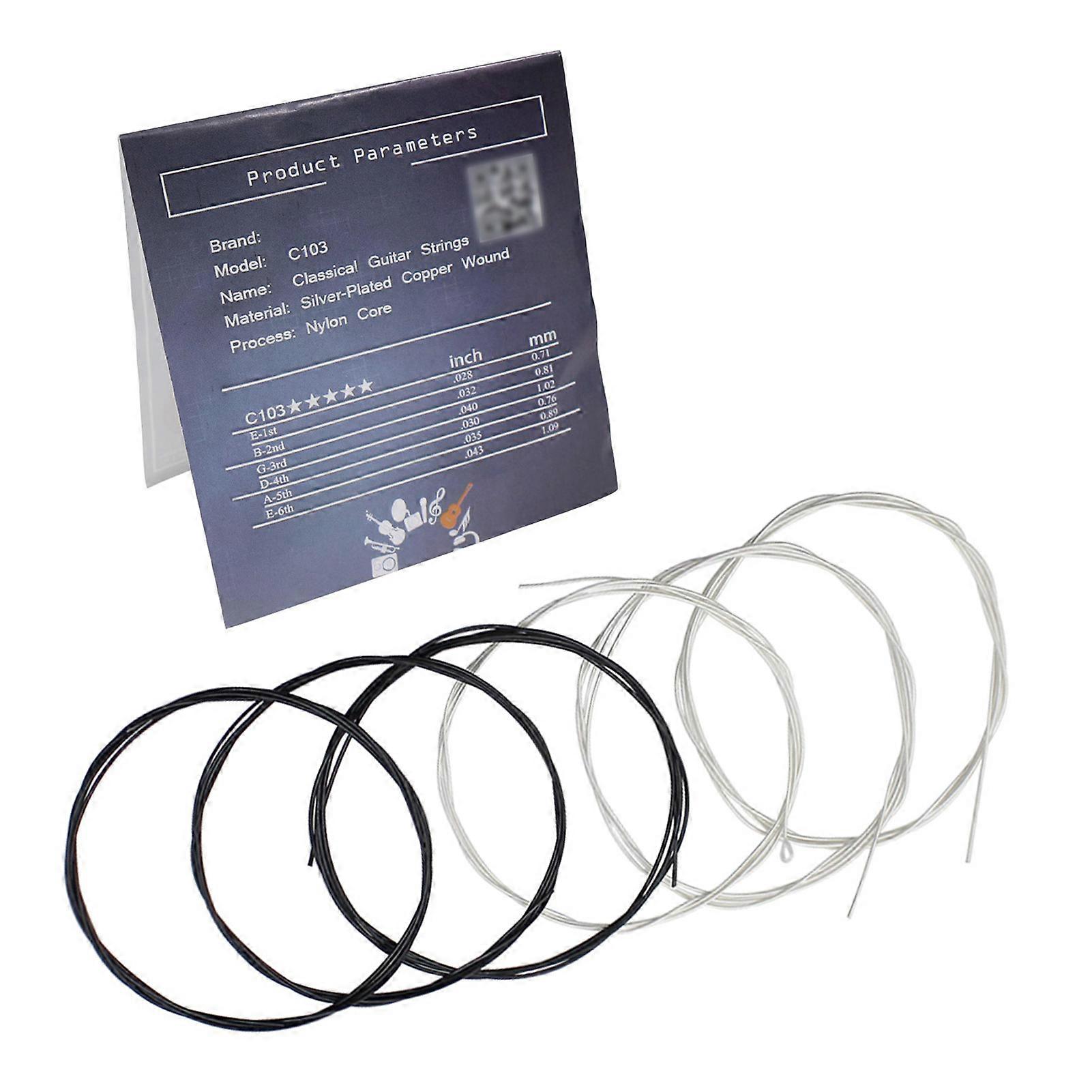 6pcs Classical Guitar Strings Set Nylon Two Colors Normal Tension .028-.043 Acoustic Guitar Replacement Strings