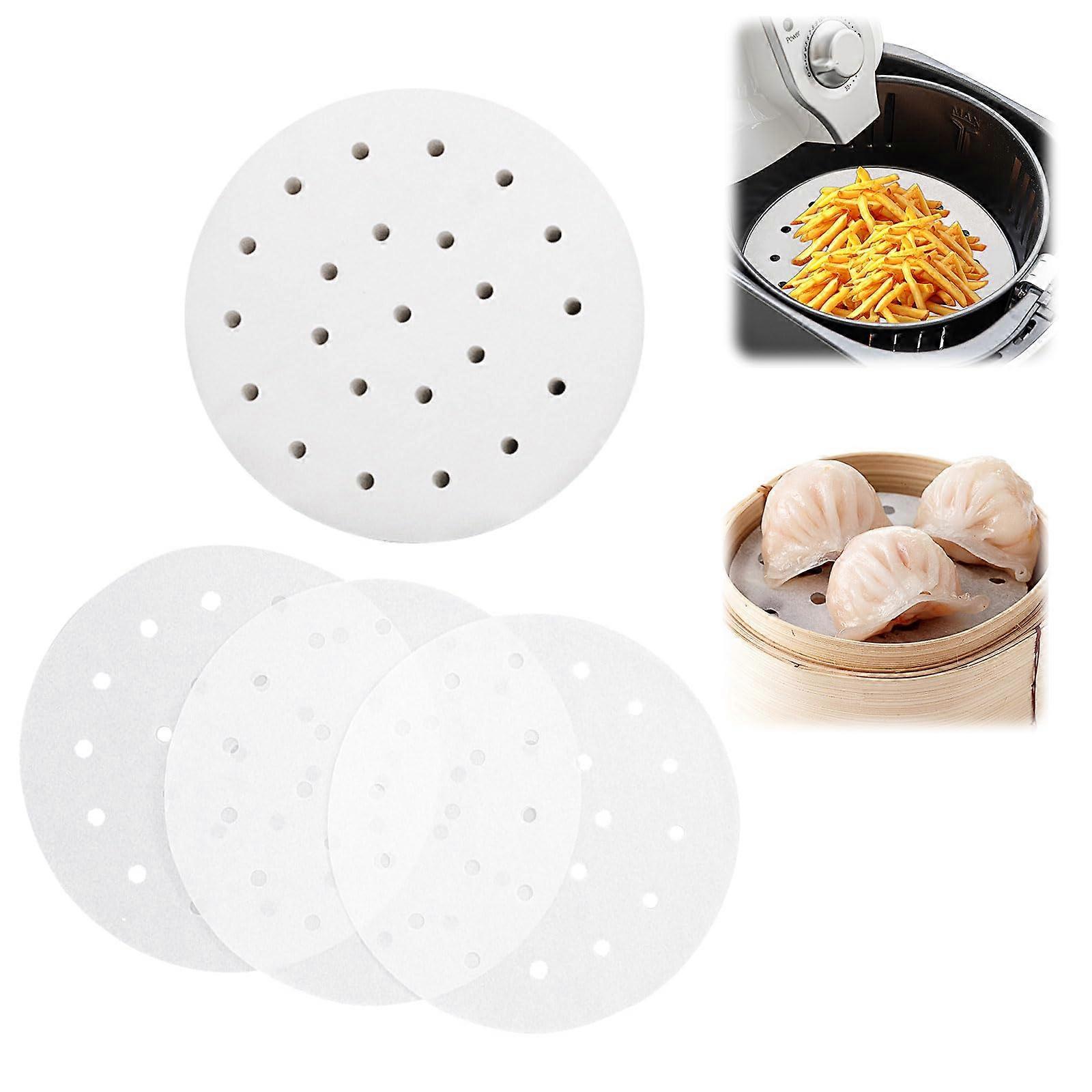 200 Count Steamer Paper Liner,Round Steamer Parchment Paper with Holes, White Dumpling Steamer Paper (11') White 8'