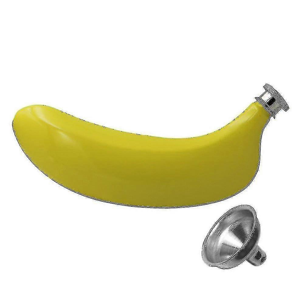 Banana Stainless Steel Hip Flask 5 Oz. Yellow & Funnel Set