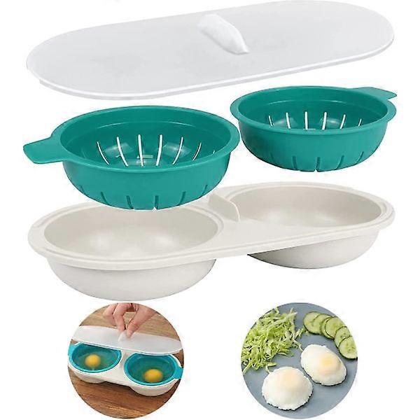 (Blue) Microwave Egg Cooker, Steamer, Double Cup Egg Boiler, Egg