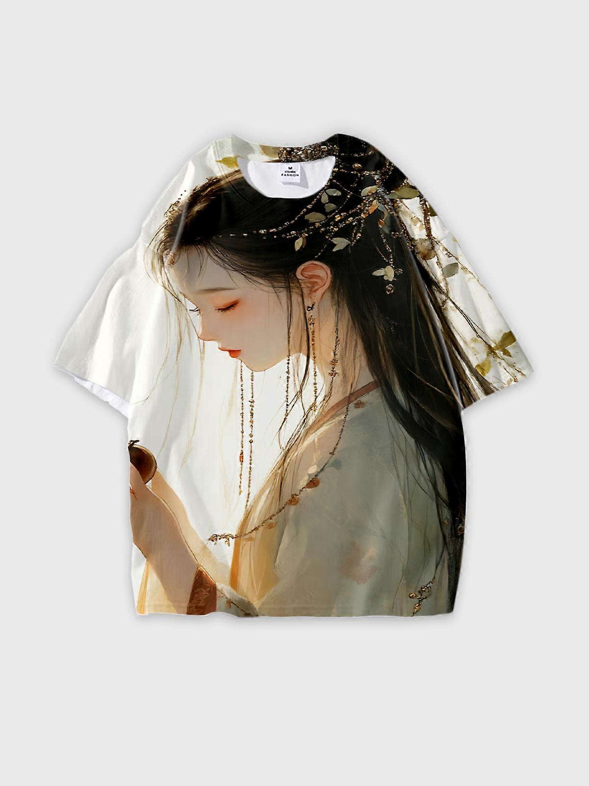 T-Shirt Round Neck, Loose Short Sleeve Pattern Graphic Tee, Unisex Summer Casual Top V2619