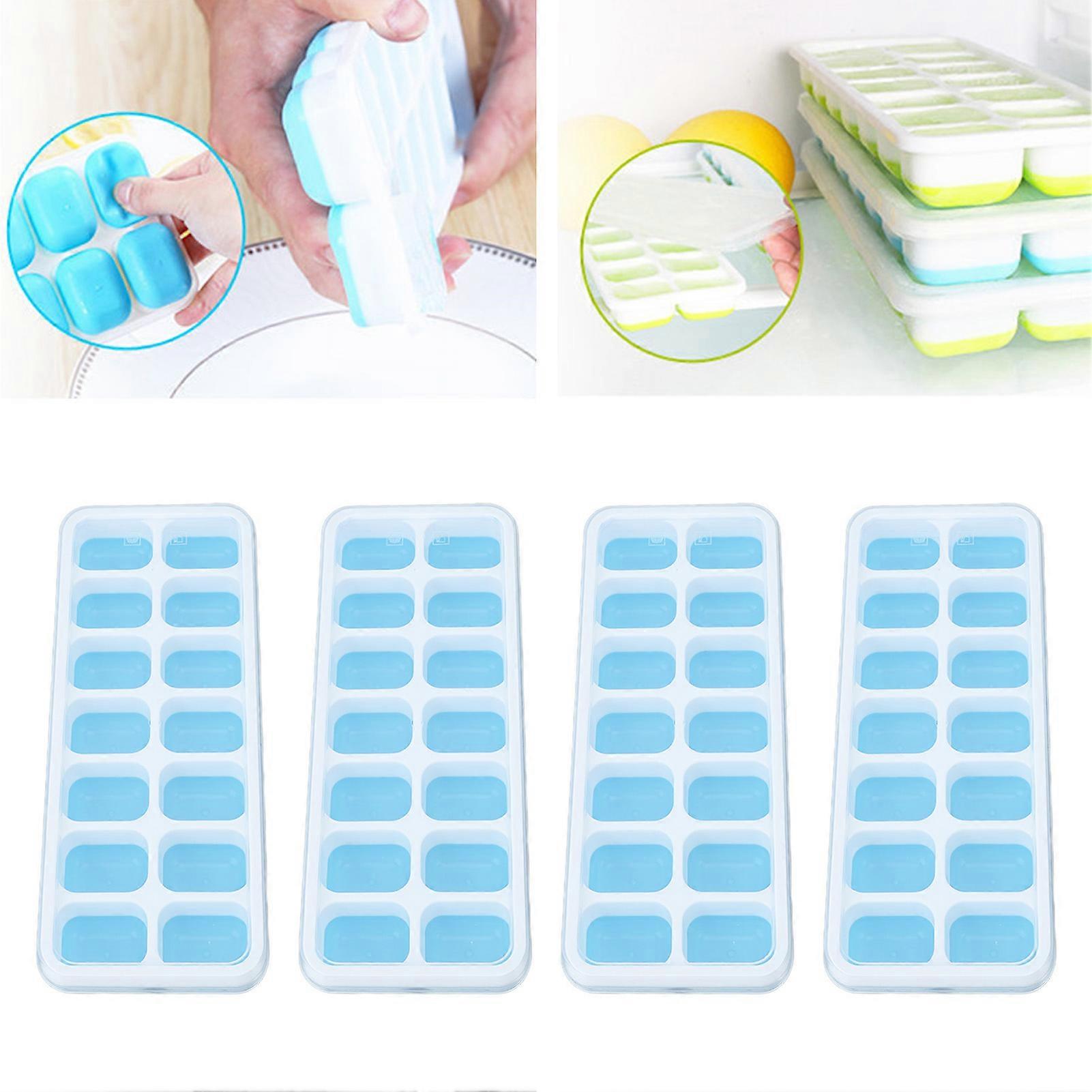4PCS Ice Cube Molds Ice Making Mould with Removable Lid Baby Supplementary Food Storage Box Blue 