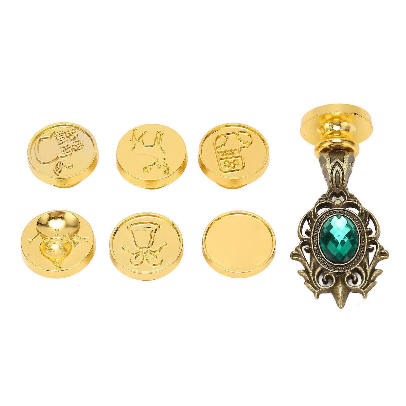 Vintage Alloy Wax Sealing Stamp Set with 6 Replaceable Heads