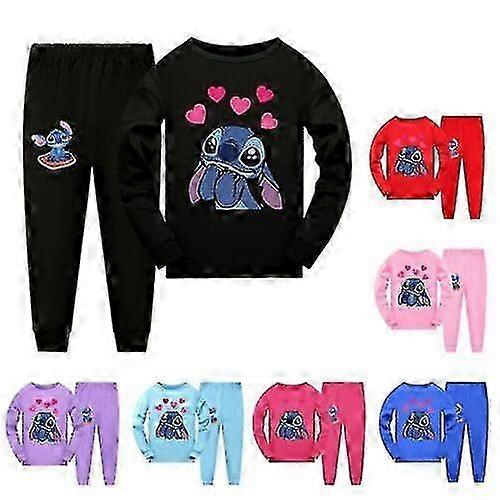 Conjunto de pijama Kid Lilo e Stitch: Top de algodão com calças para pijamas e pijamas