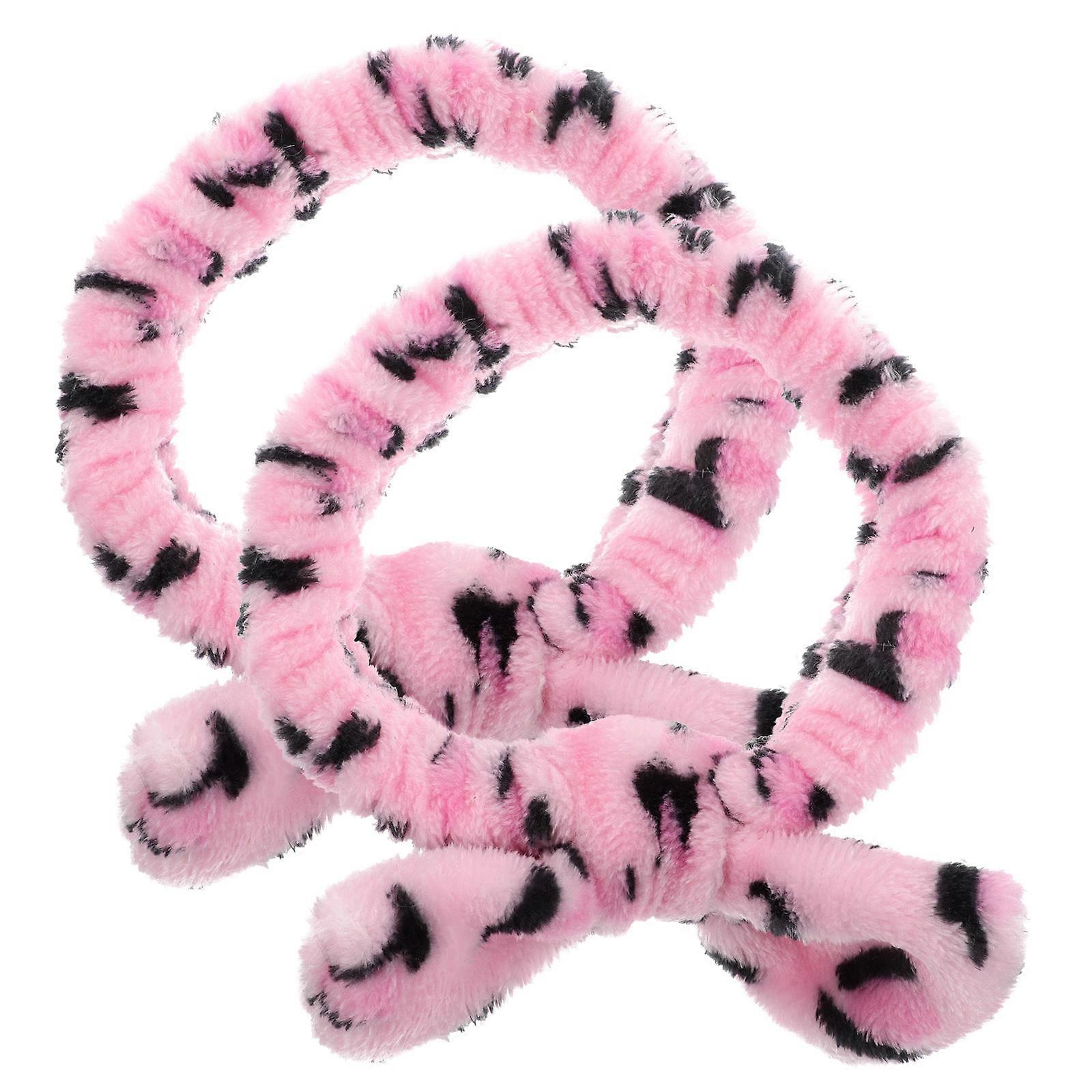 Vintage Headband Cheetah Makeup Headband Soft Fluffy Bowknot For Women Spa Use In Pink Color 2Set