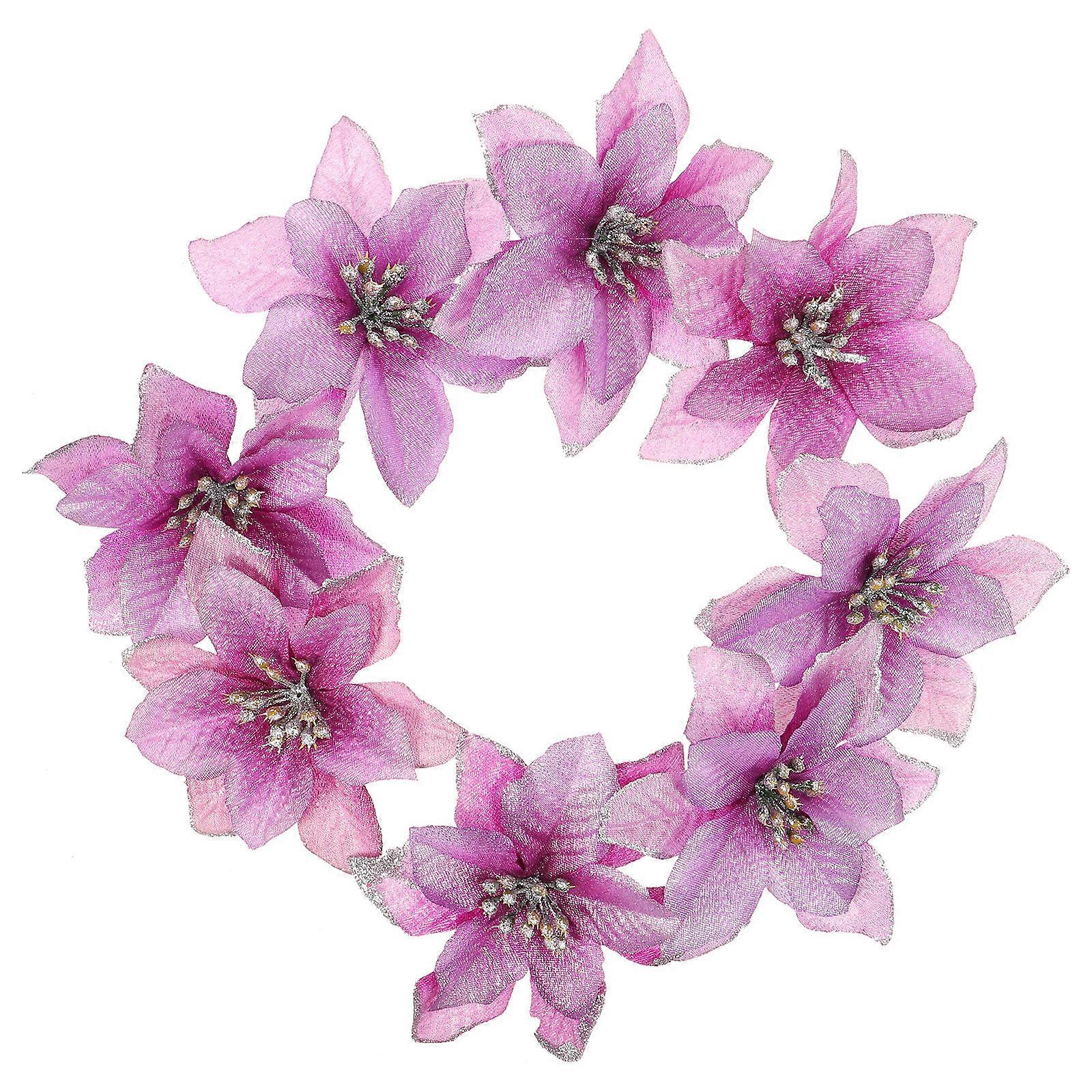 8Pcs Glitter Flowers Christmas Decorations for Home Hotel and Restaurant Wreaths in Violet Color