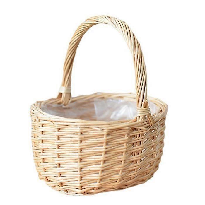 Wicker Picnic Basket Wicker Basket with Handles and Lining, Suitable for Picnic, Fruit and Vegetable Basket