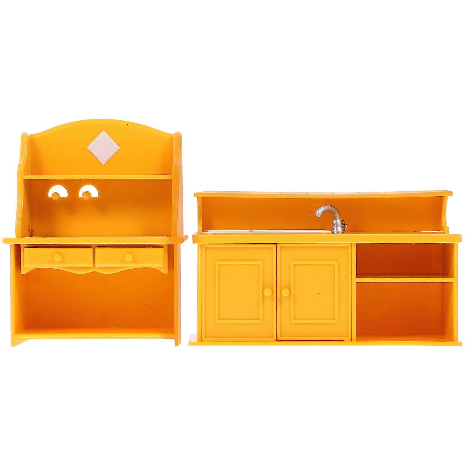 Durable Plastic Mini House Furniture Table Set in Orange for Home Decorations 2pcs
