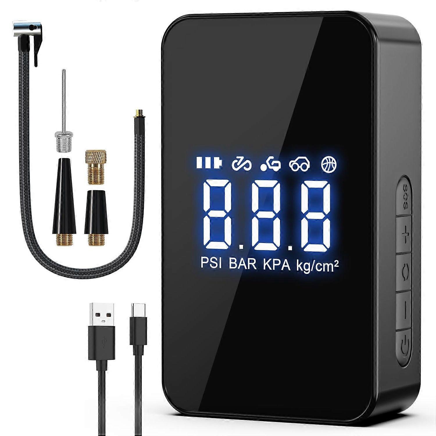 Portable Air Compressor, Tire Inflator, 12V Portable Air Pump with 6000mAh Battery, 140PSI Digital Screen and Emergency LED Lights for E-Bike, Bicycle