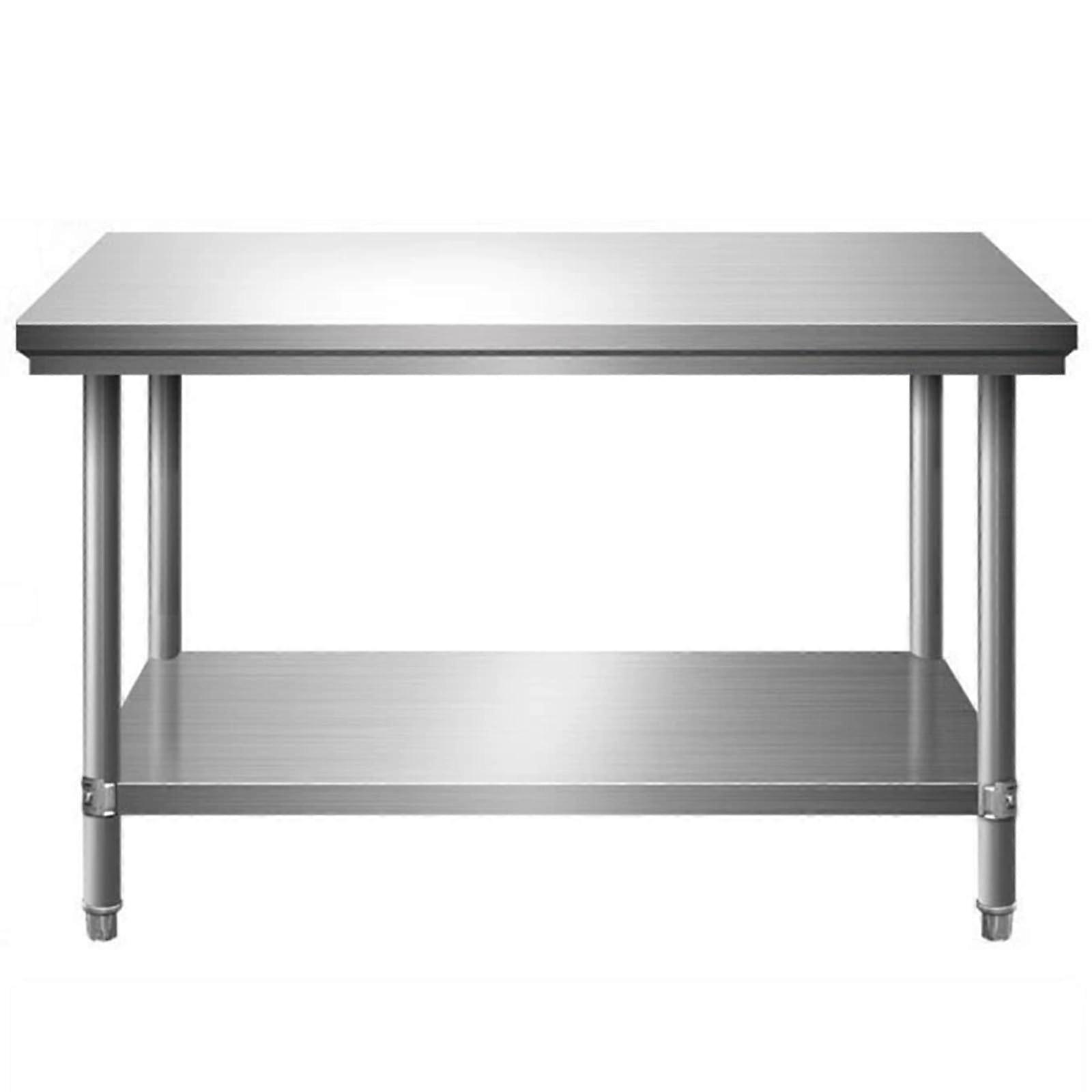 Adjustable Double Stainless Steel Work Table with Reinforced Frame, Storage, 110*50*80cm