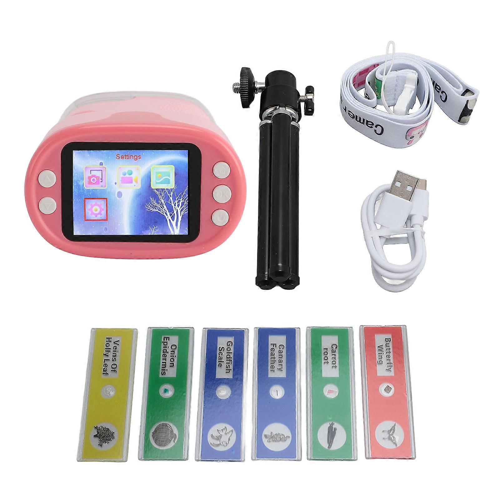 1080P HD Binocular Digital Microscope, 8x Optical Zoom, 1000x Magnification, 2 inch IPS Screen, 6 LEDs with Tripod, Pink Portable Microscope Kit