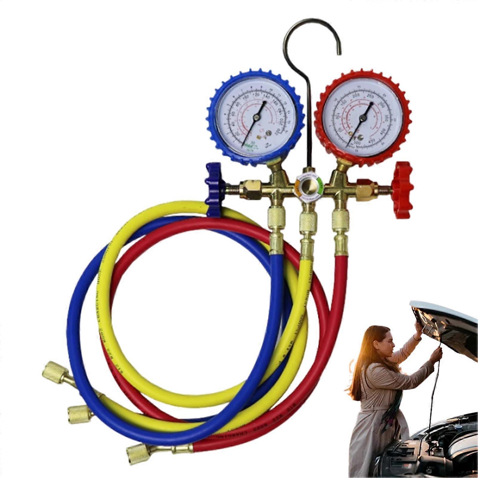 Digital Manifold Gauge ThreePort HVAC Vacuum Sensor Tool For Refrigerant Air Conditioner Recharge Kit With Thermometer Clamps And Hoses