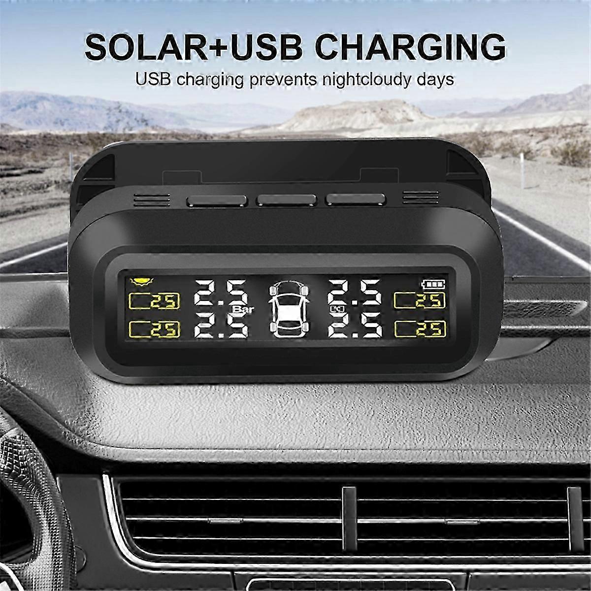 Tire Pressure Monitor System Temperature Warning Save with 4 External Sensors Solar TPMS Car Tyre Pr