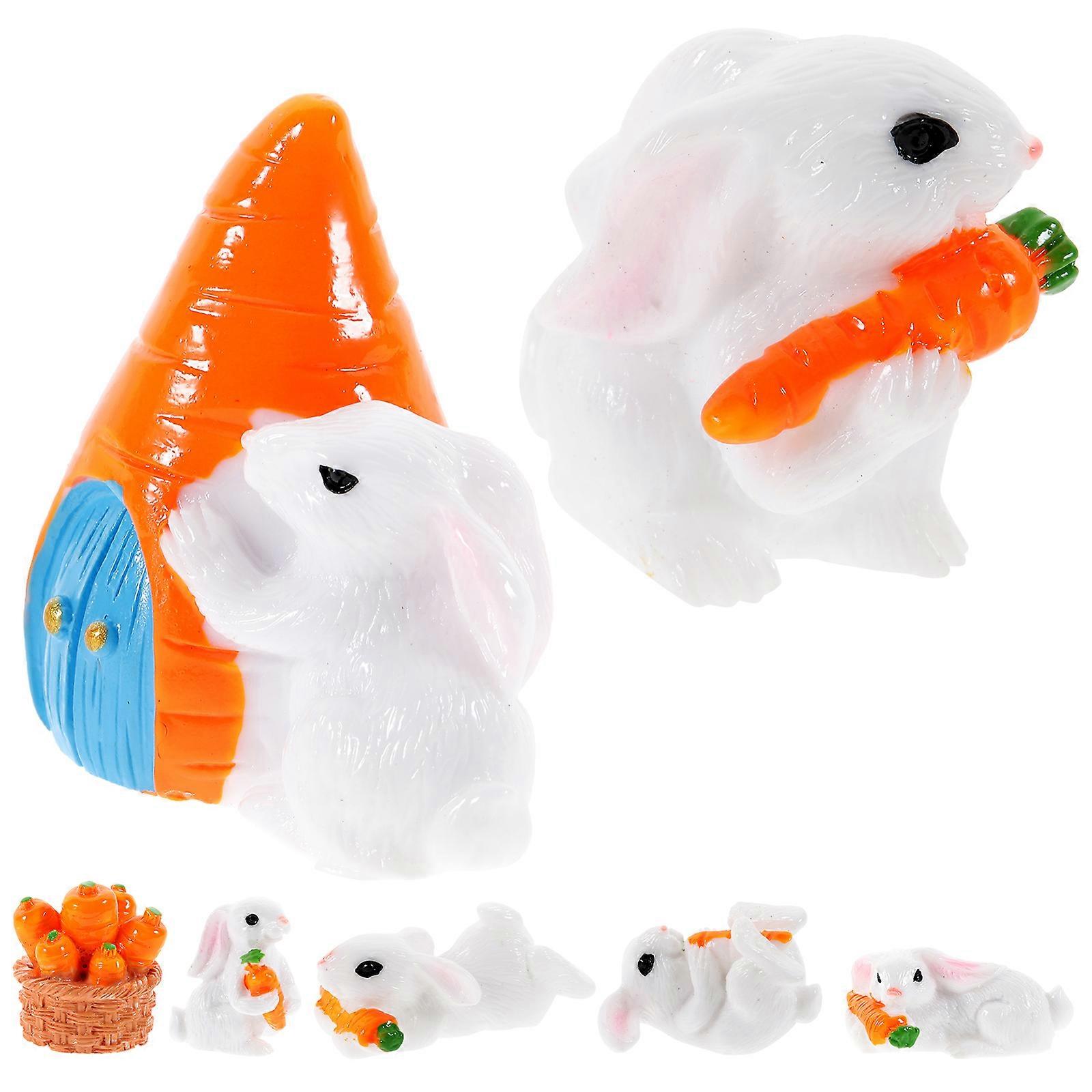 Miniature Rabbit Statue for Decor 7Pcs Micro Landscape Resin Ornament Set