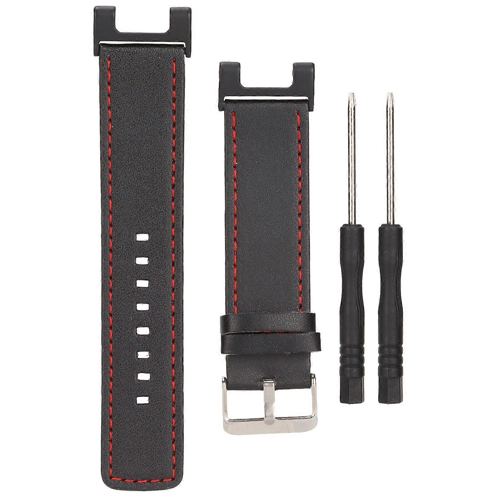 Leather Watch Band Smart Wrist Watch Straps Replacement for Amazfit T Rex Pro Black