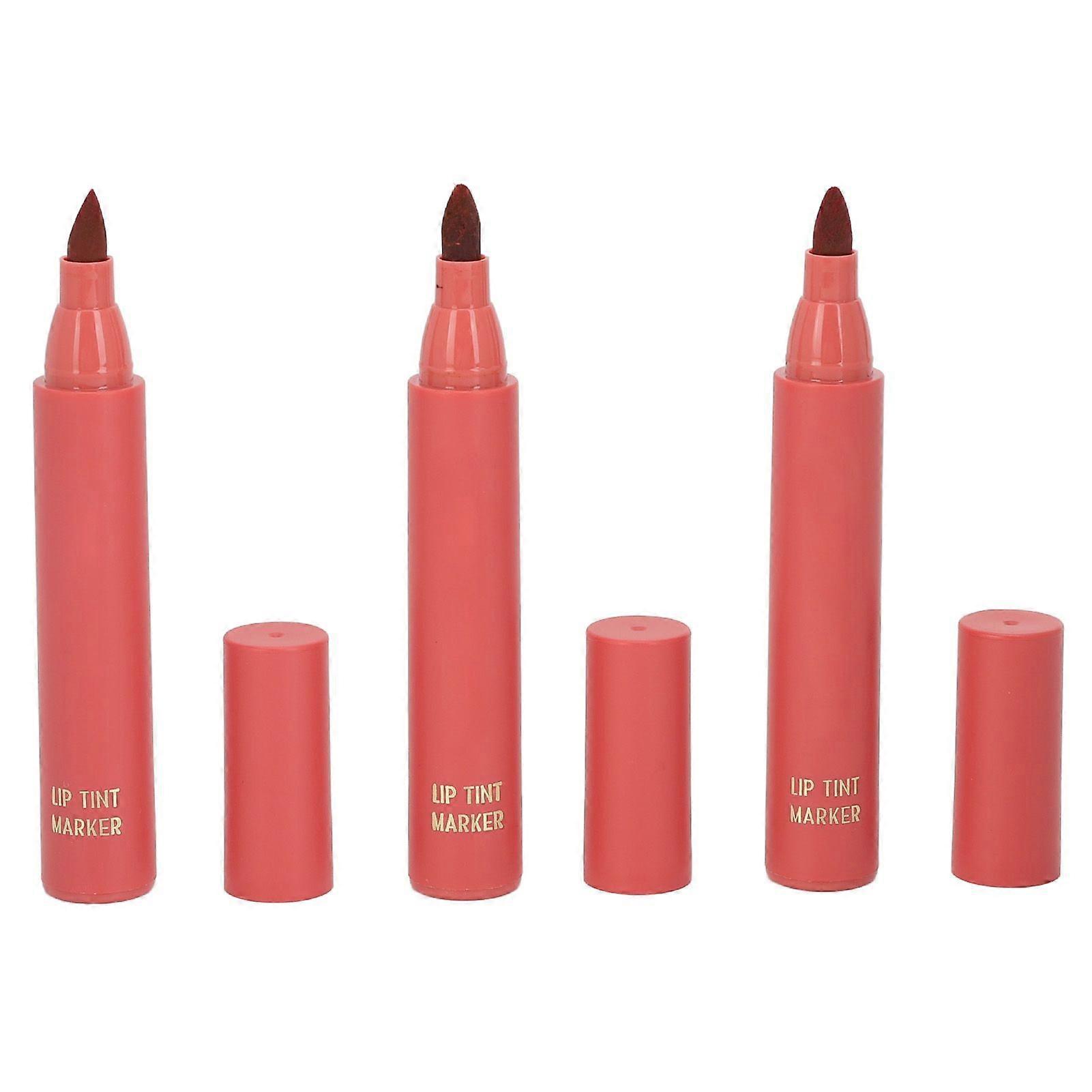 3pcs Lip Tint Marker 0.1 Oz Long Lasting Waterproof Portable Moisturizing Matte Lip Stain Marker Pen