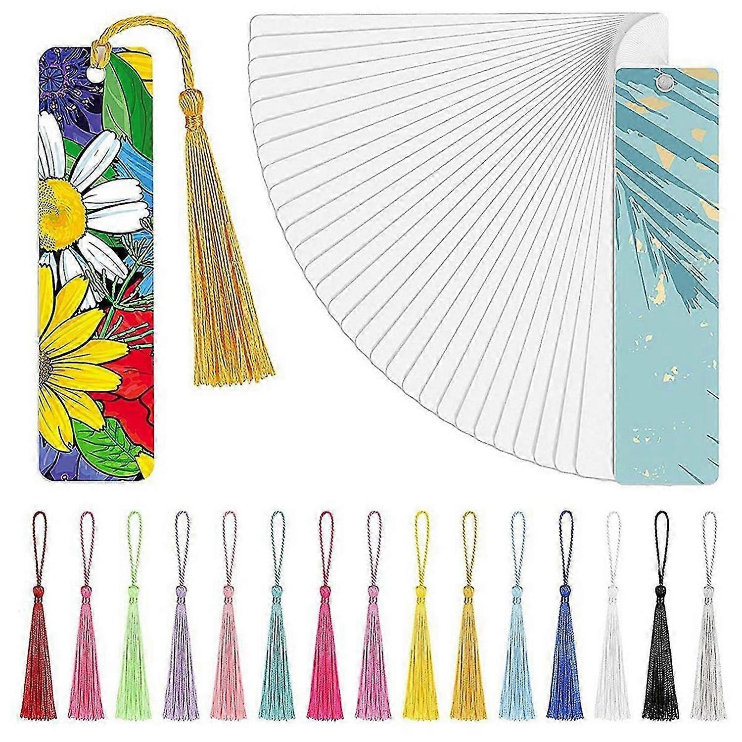 Heat  fer Sublimation Blank Metal Bookmark,Aluminum DIY Bookmarks with Colorful Tassels for Keyc