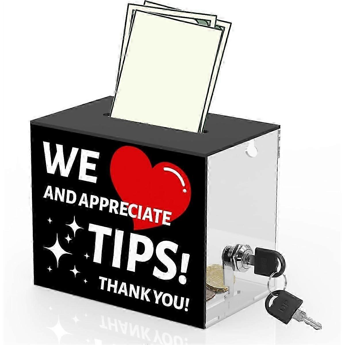 Acrylic Tip Jar with Lock - Bartender Donation Box, Money Jar with Slot