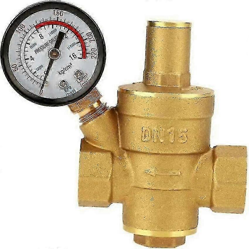 Brass Water Pressure Reducer DN15 Adjustable with Gauge for Home 1pc