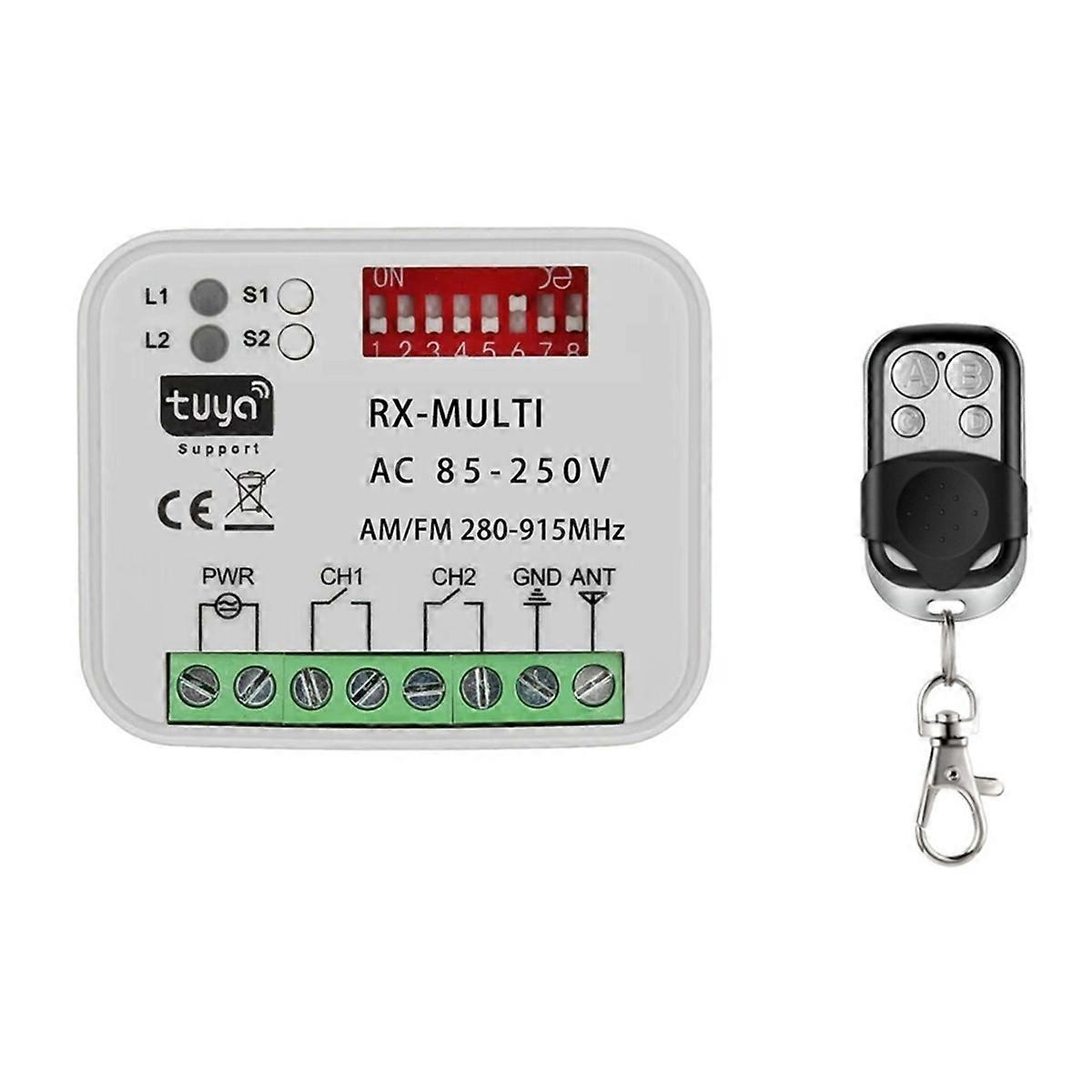 Tuya WiFi Garage Door Switch 280-915MHz Multi-Frequency Control Receiver AC 85-250V Universal with Remote Control