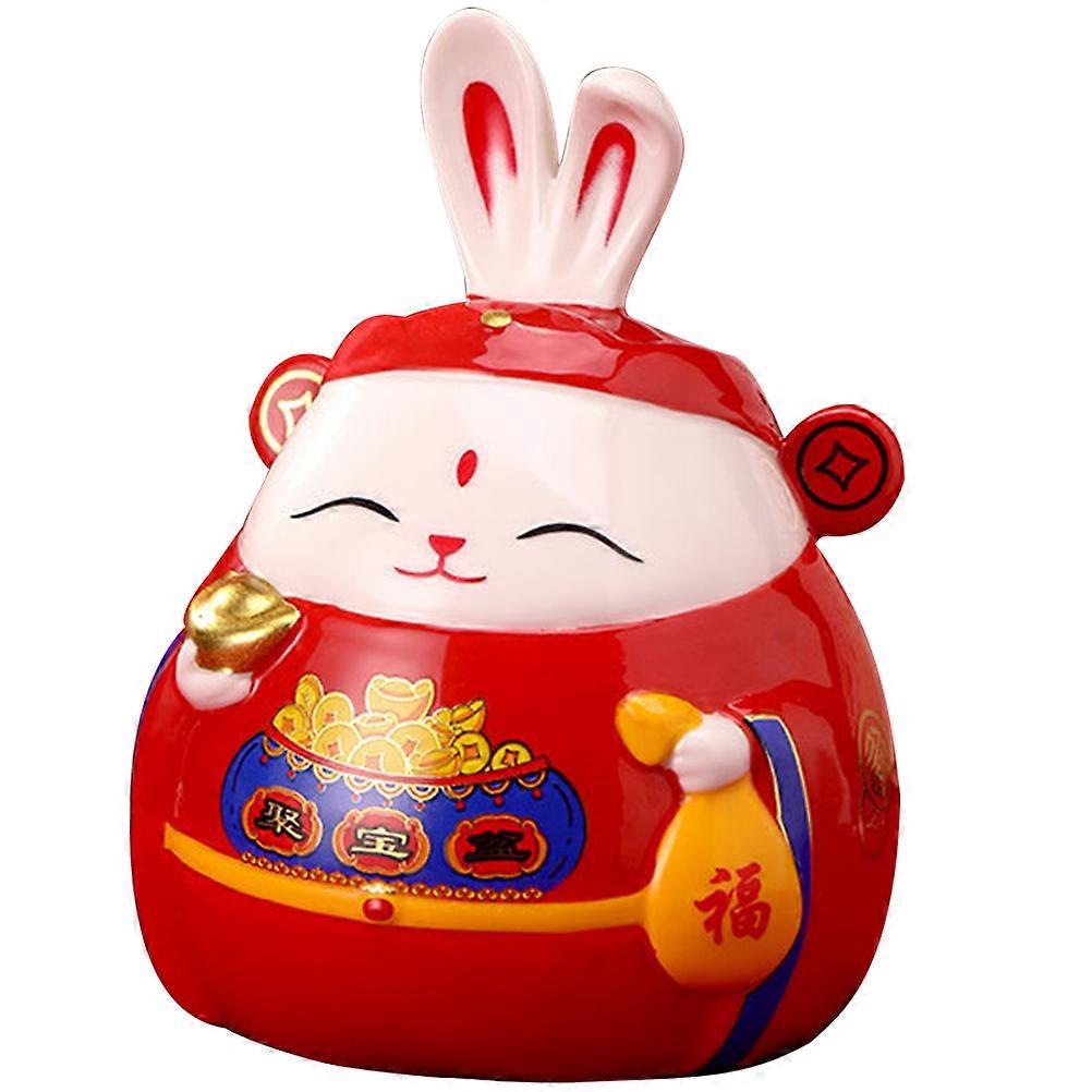 2Pcs Red Ceramic Bunny Piggy Bank for Storage Fortunate Rabbit Coin Jar