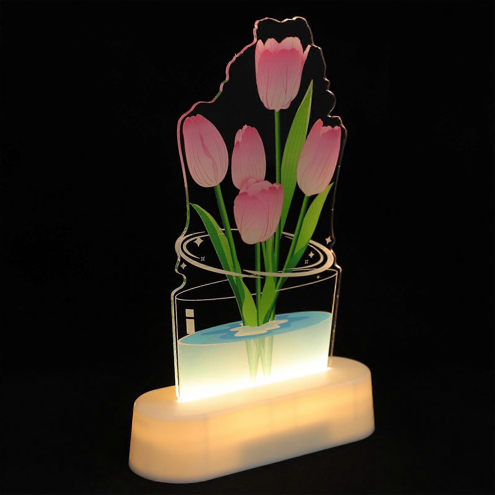 2Pcs Tulip 3D Night Lamp for Bedroom Decorative Illusion Light Assorted Color