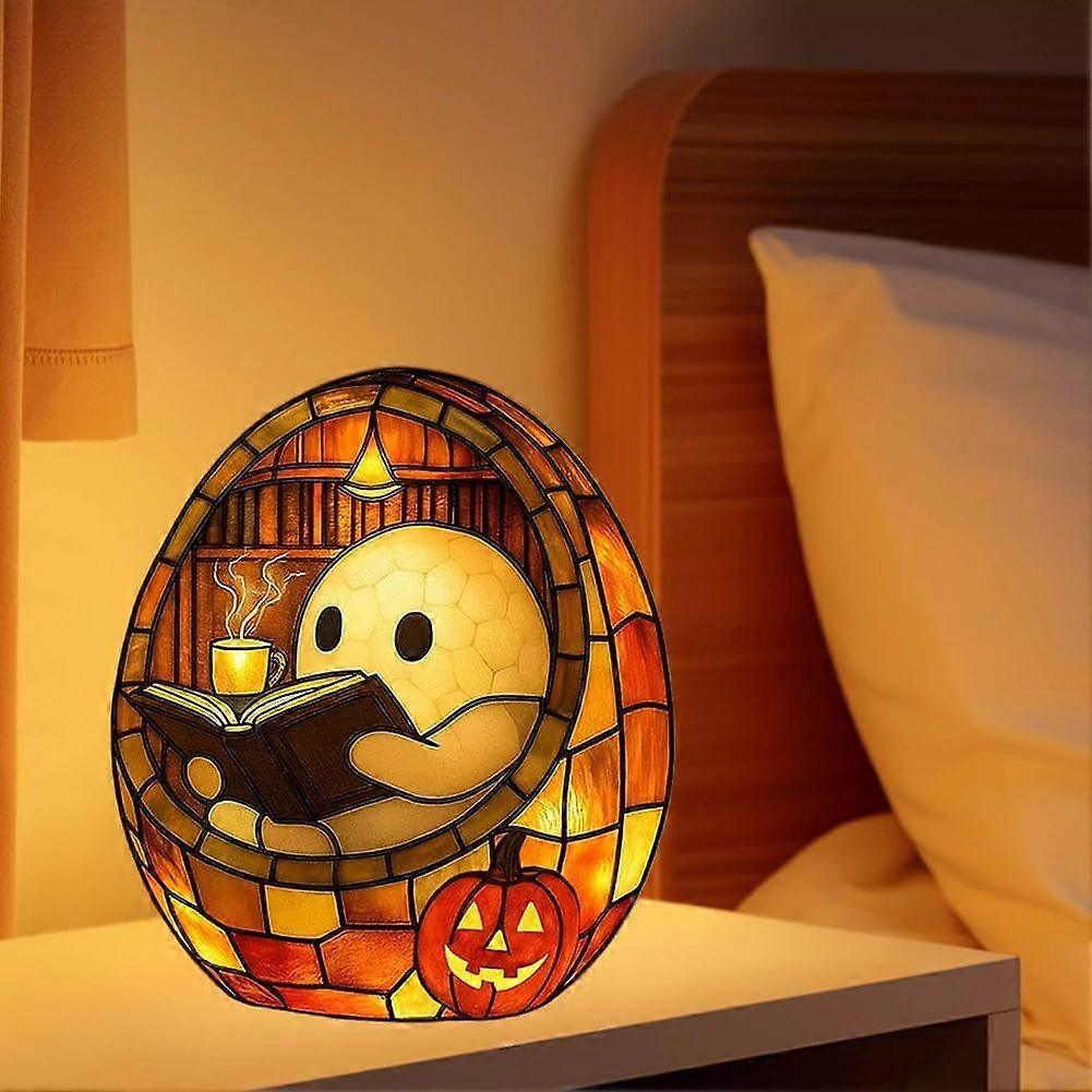 Halloween Ghost Reading Book Lamp Ghost Reading Night Light, LED Desk Lamp, Handmade Decor, Bookish Aesthetic Gift