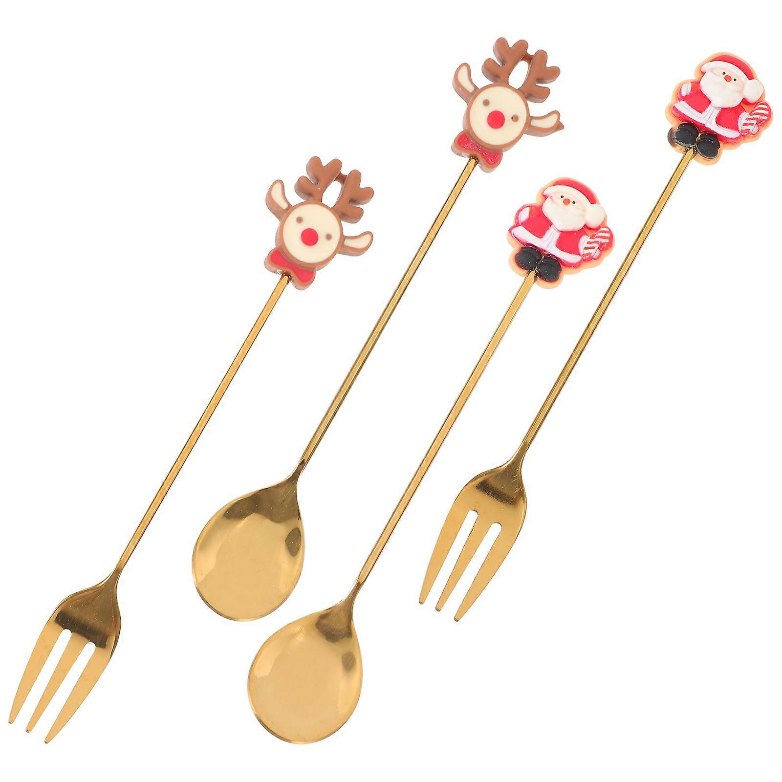Christmas Cutlery Set 2 Sets Adorable Dining Tableware Kit for Coffee Time Featuring Multi Color Ergonomic Handle