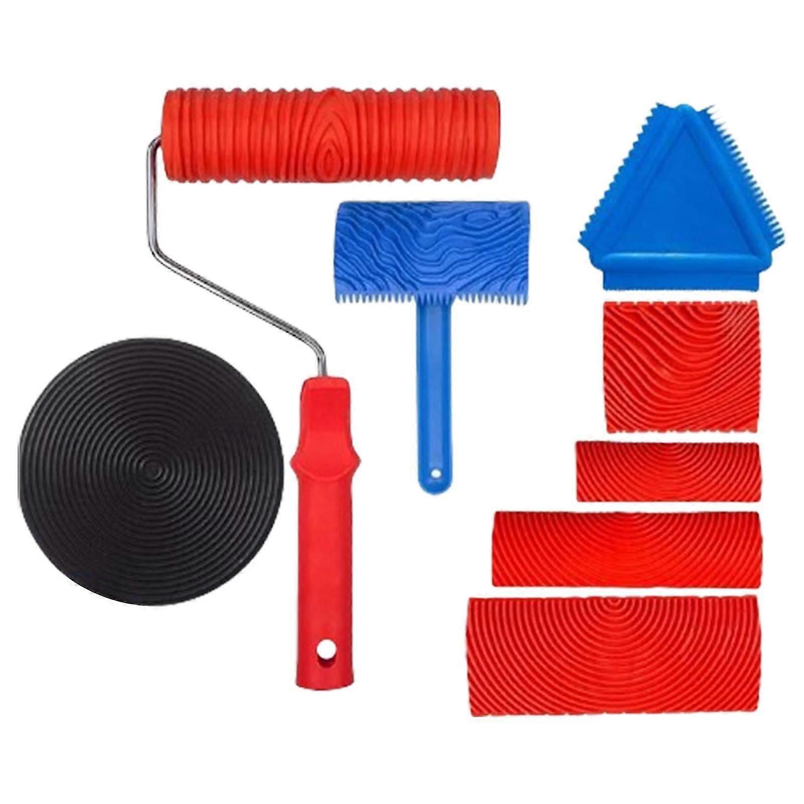 8piece paint roller set includes wood grains, drywall, composite rollers and frame, portable accessories for walls and ceilings.
