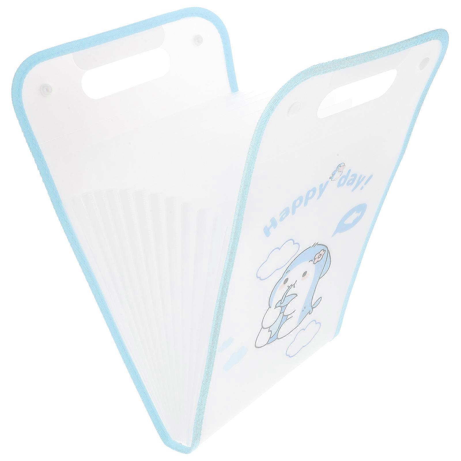 Cartoon Accordion Bag File Folder for Document Storage 3Pcs Sky-Blue Large Capacity