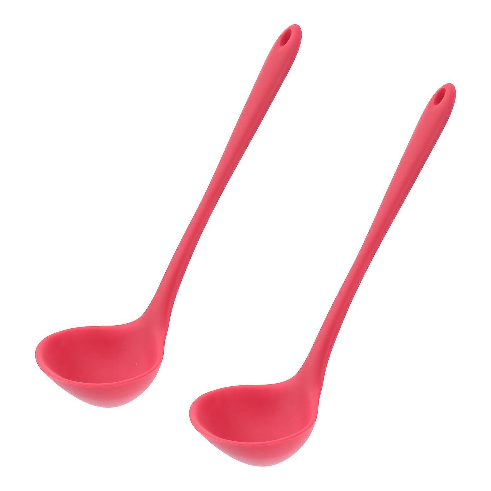 Silicone Food Serving Spoon 4Pcs Red Long Handle Soup Spoon for Kitchen