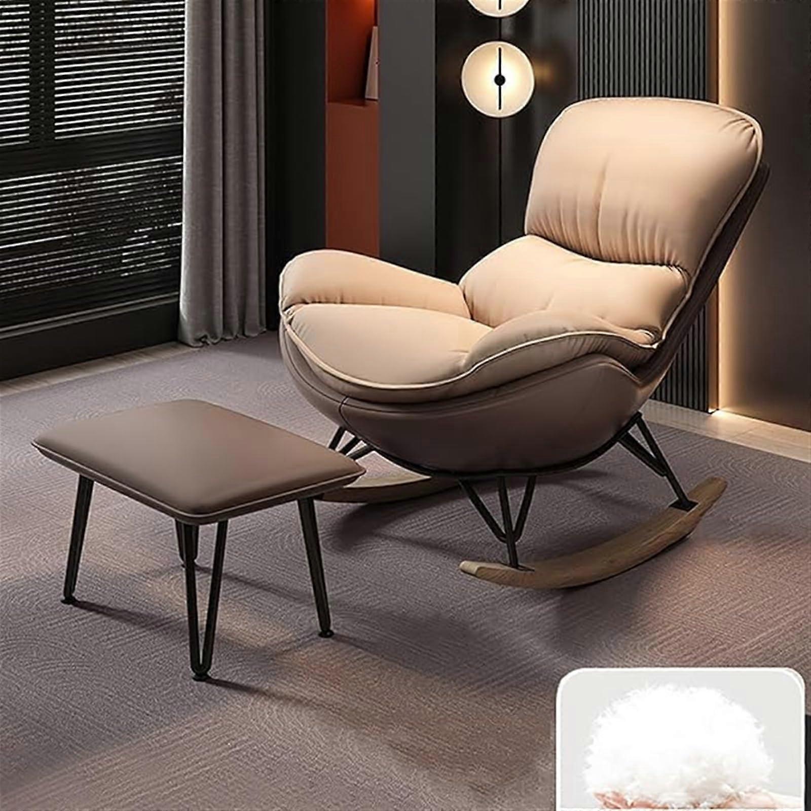 Modern Rocking Chair with Ottoman For Living Room Bedroom And Patio Oversized Comfortable Recliner Brown Khaki One Size