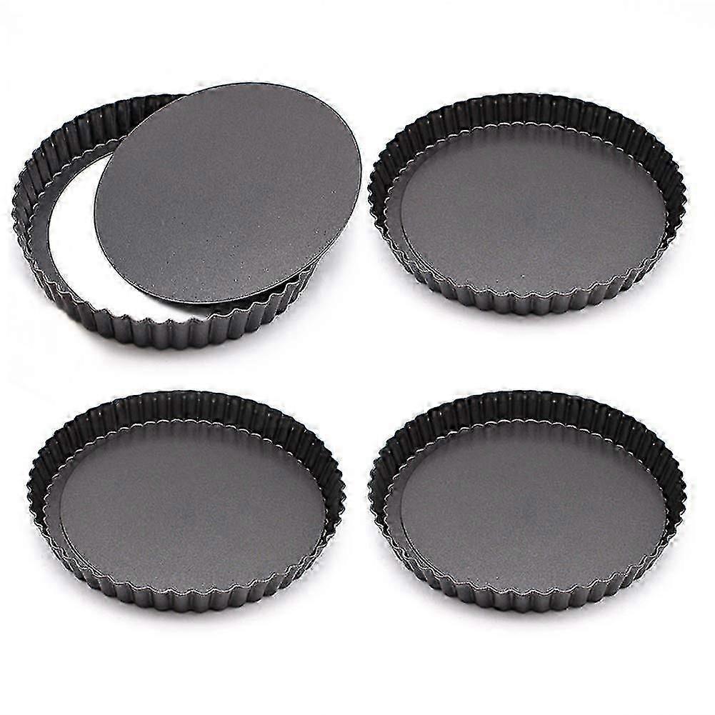 4 Pack Tart Pan, Mini Non-stick 4 Inch Tart Tins Black Round Tart Quiche Pan Removable Bottom For Pie, Pizza