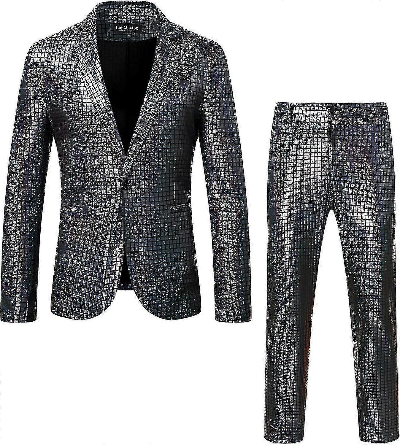 Men's Two Piece Disco Sets Shiny Jacket and Pants Metallic Sequin Suits