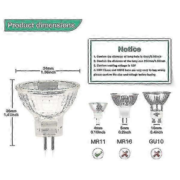 MR11 halogen lamp (set of 12), GU4 halogen lamp 12V 20W, MR11 GU4 dimmable lamp for ceiling lighting