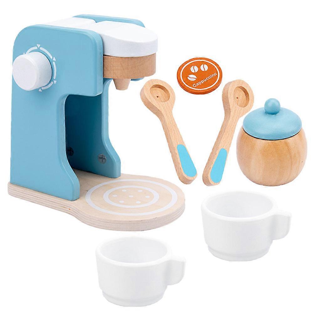 Realistic Coffee Machine Toy For Kids Fine Motor Skills Improvement Sky-Blue Wooden Simulation Design 1 Set