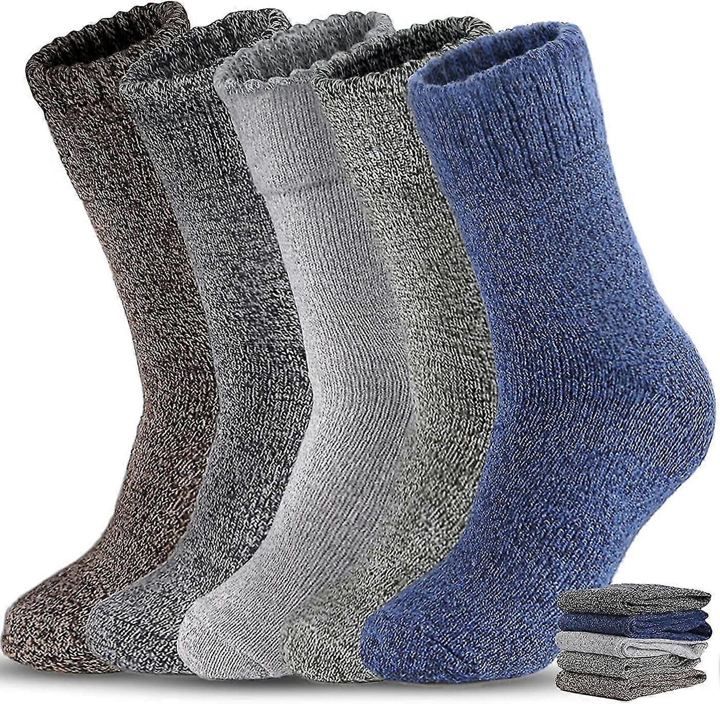 5 Pairs Men Wool Socks, Thick Warm Winter Socks, Hiking Socks