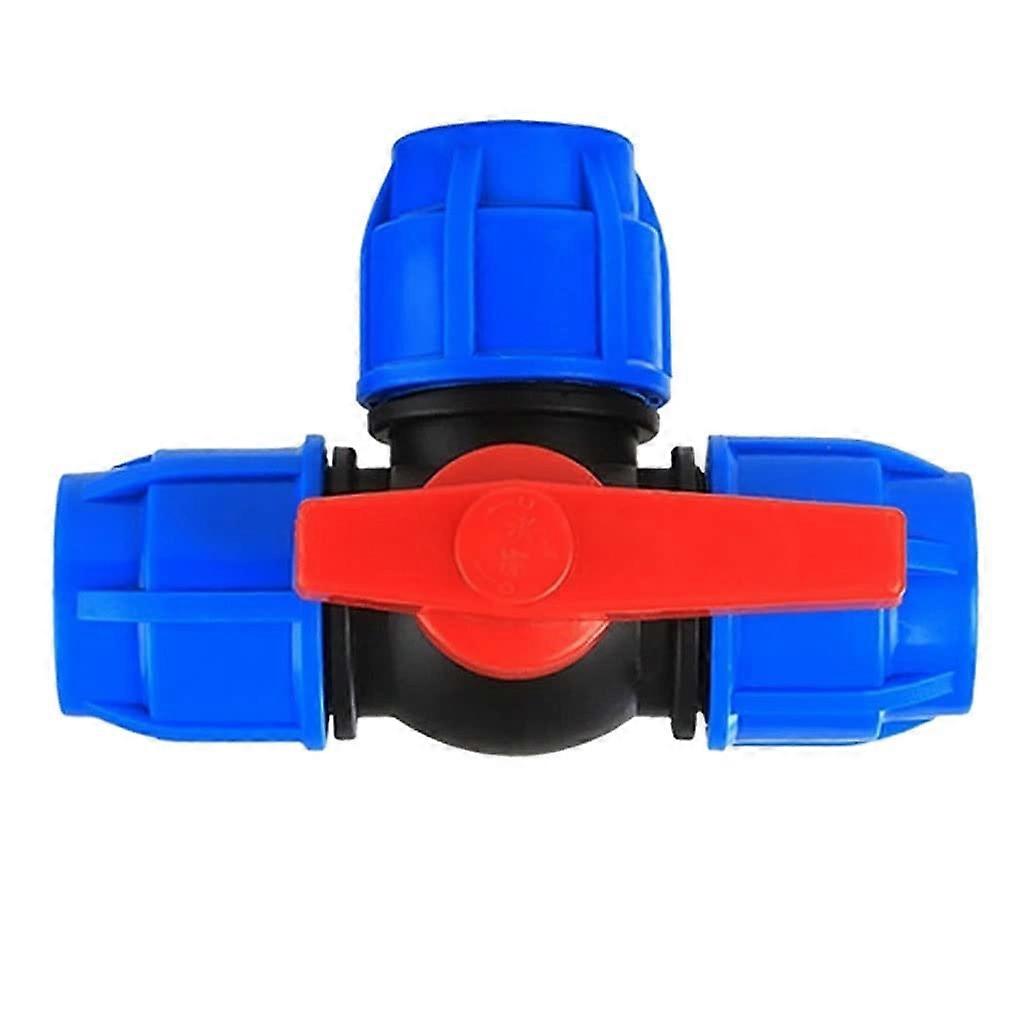 Ball Valve Three Way Plastic Ball Valve T Type PE Quick Connect Pipe Connector 1/2 In To 2 In Blue 20/25/32/40/50/63 Mm